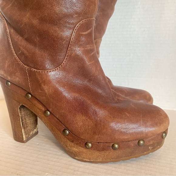 Leather Michael Kors Yolanda Over the Knee Platform Block Heel Brown Boots S z 7 - Picture 9 of 16